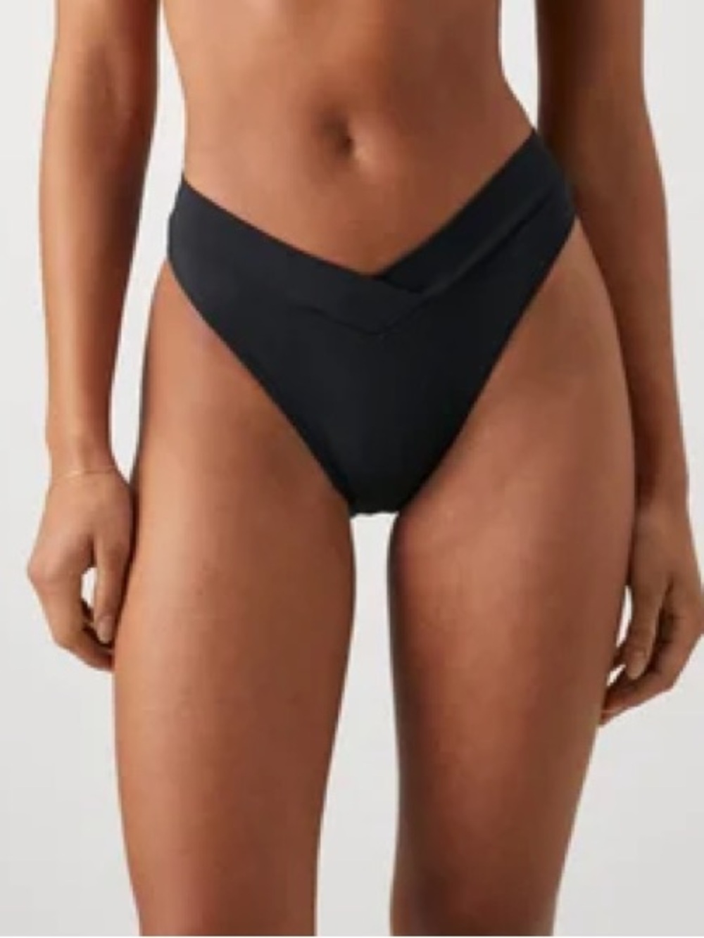 Aerie New Black V-Waist High Leg Bikini Bottom: Size Large